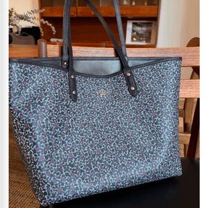 Coach Black and Brown Floral Tote